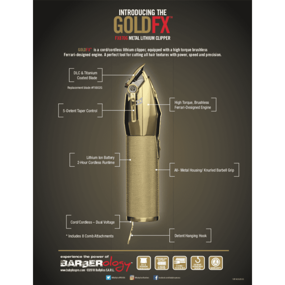 BABYLISS PRO_GoldFX FX870G Metal Lithium Clipper_Cosmetic World