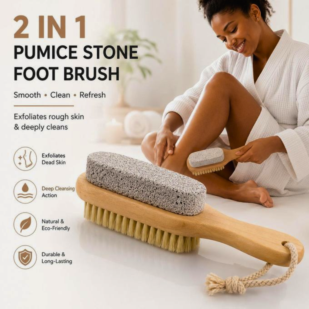 Brosse à pierre ponce avec manche en bois pour les pieds