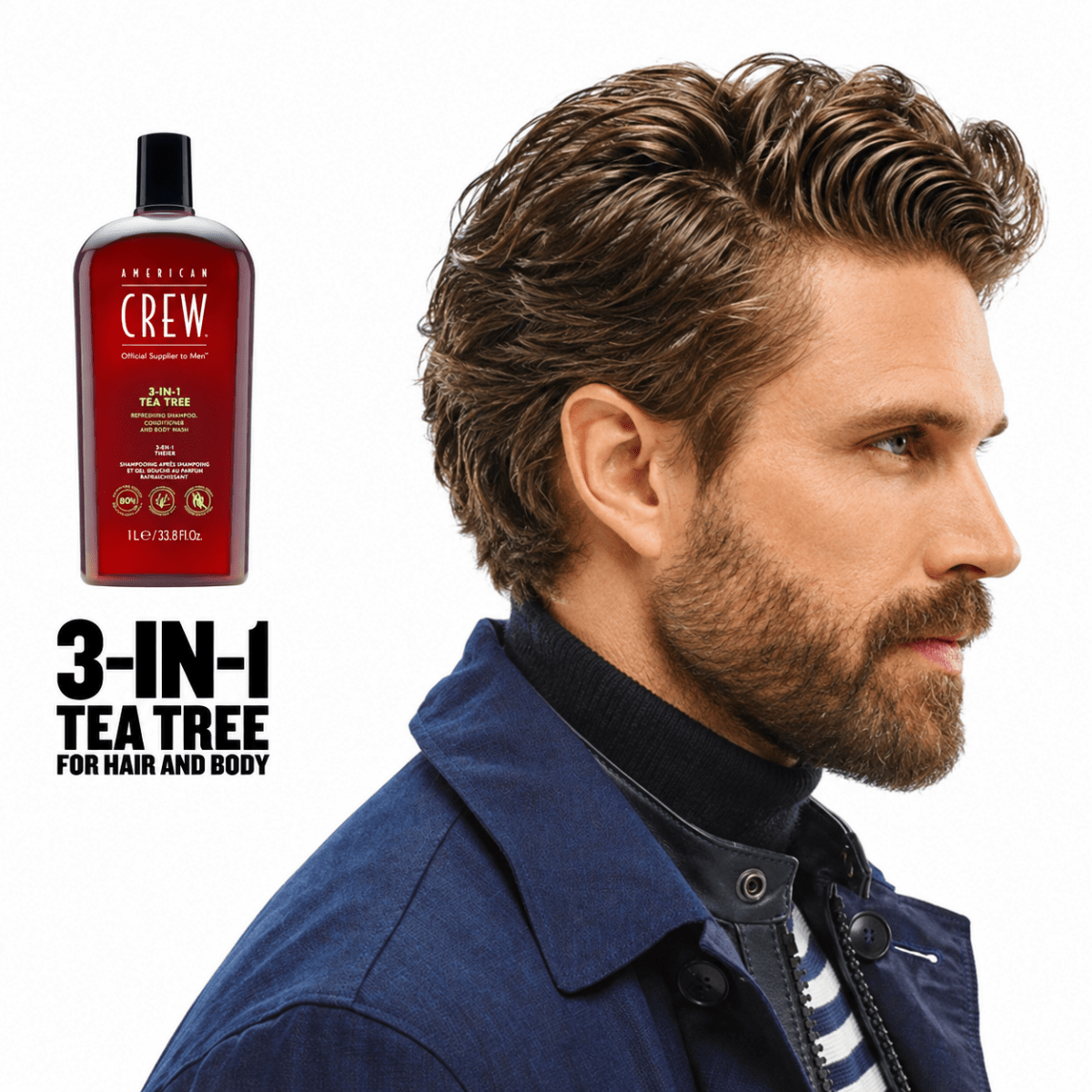 American Crew_3-in-1 Tea Tree Shampoo, Conditioner & Body Wash_Cosmetic World