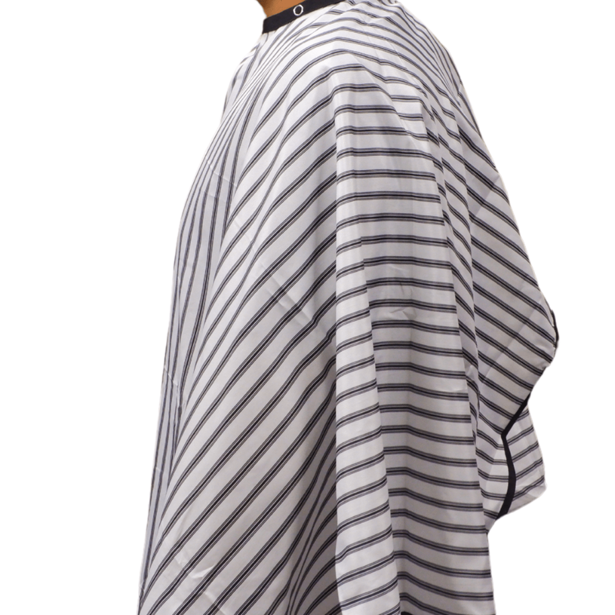 COSMETIC WORLD_Cutting Cape Black & White Stripes - Adjustable Neck with Buttons_Cosmetic World