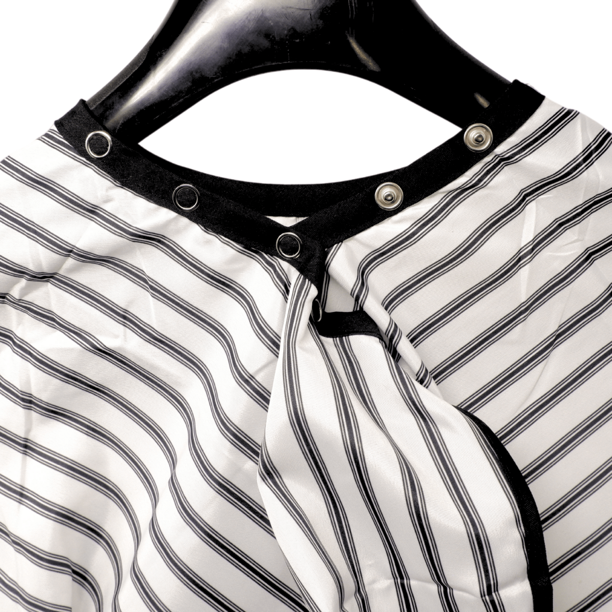 COSMETIC WORLD_Cutting Cape Black & White Stripes - Adjustable Neck with Buttons_Cosmetic World