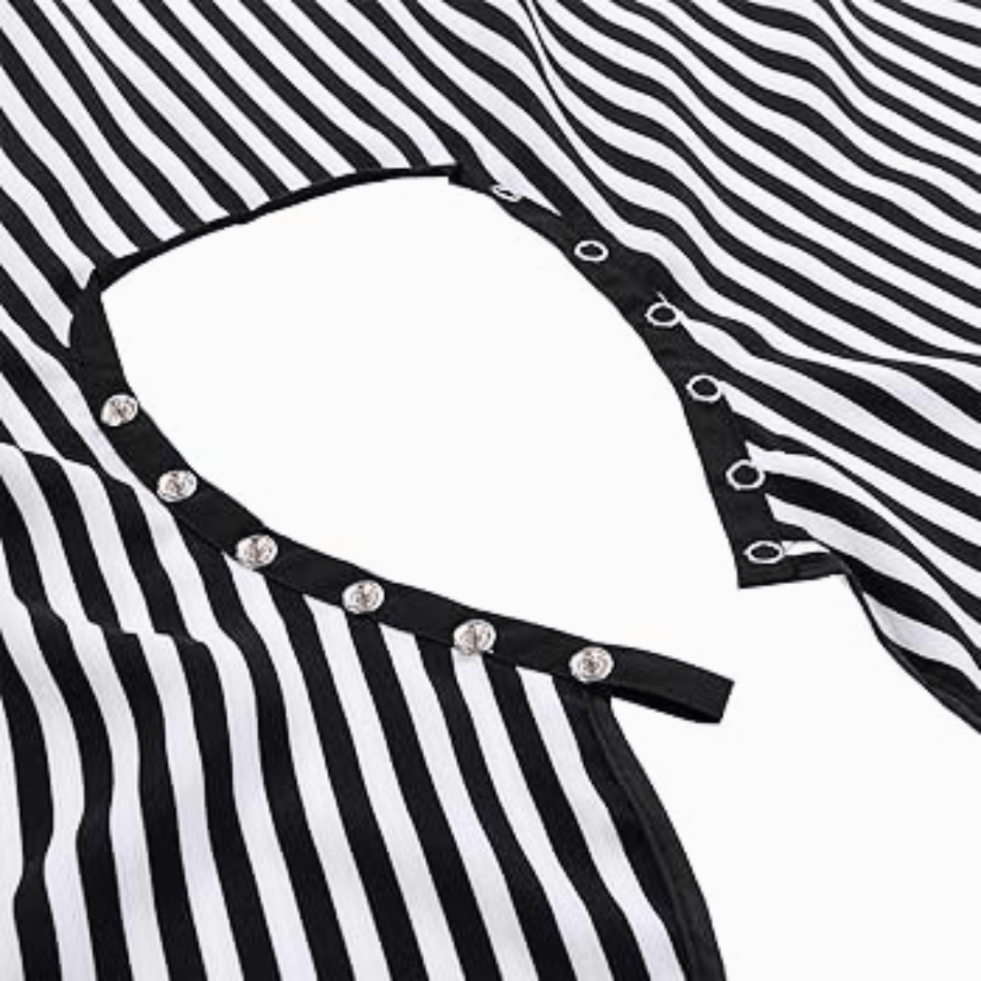 COSMETIC WORLD_Cutting Cape Black & White Stripes - Adjustable Neck with Buttons_Cosmetic World