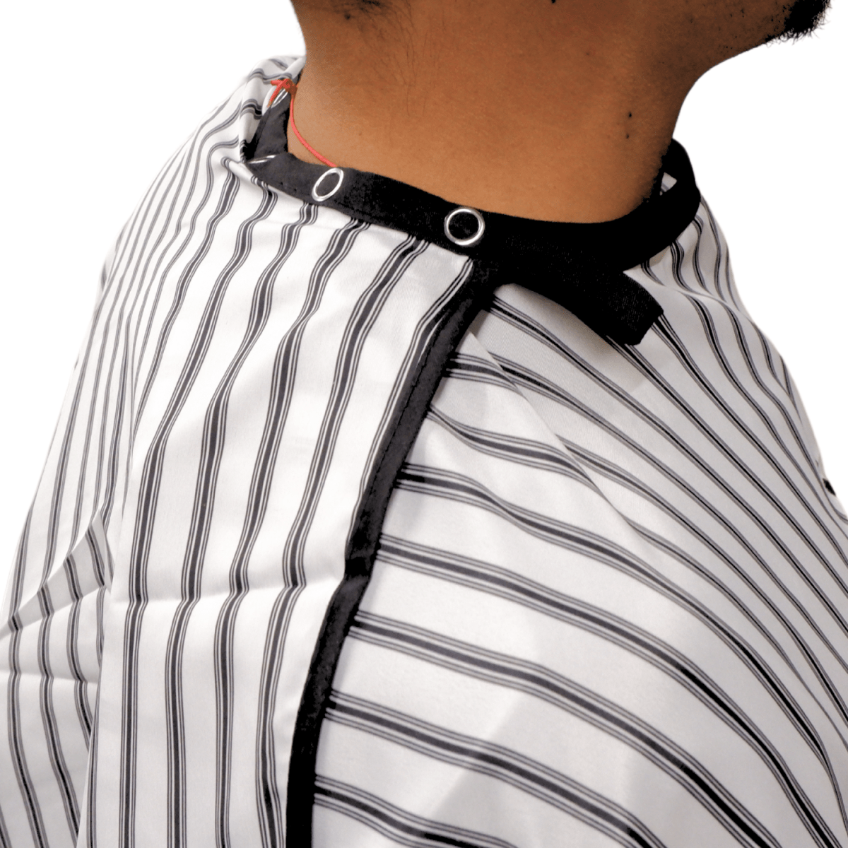 COSMETIC WORLD_Cutting Cape Black & White Stripes - Adjustable Neck with Buttons_Cosmetic World