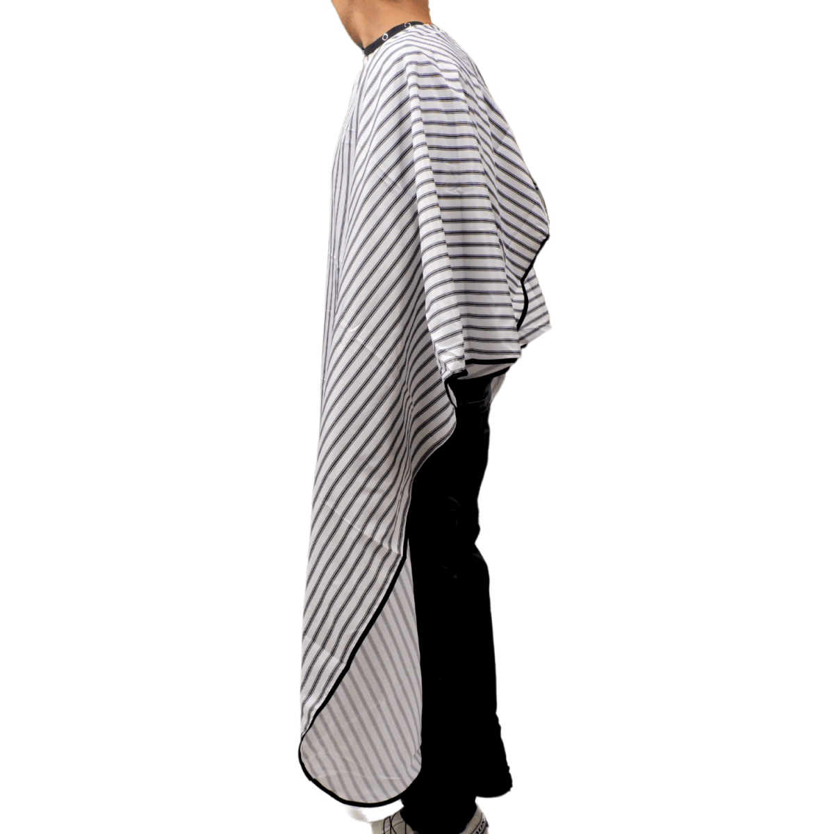 COSMETIC WORLD_Cutting Cape Black & White Stripes - Adjustable Neck with Buttons_Cosmetic World
