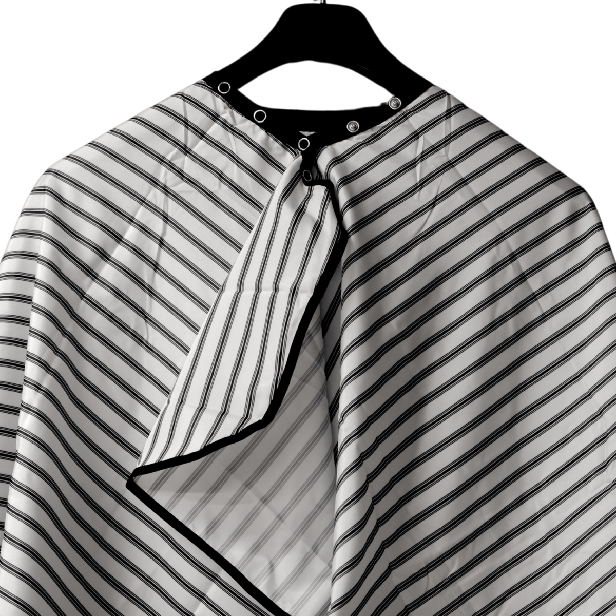 COSMETIC WORLD_Cutting Cape Black & White Stripes - Adjustable Neck with Buttons_Cosmetic World