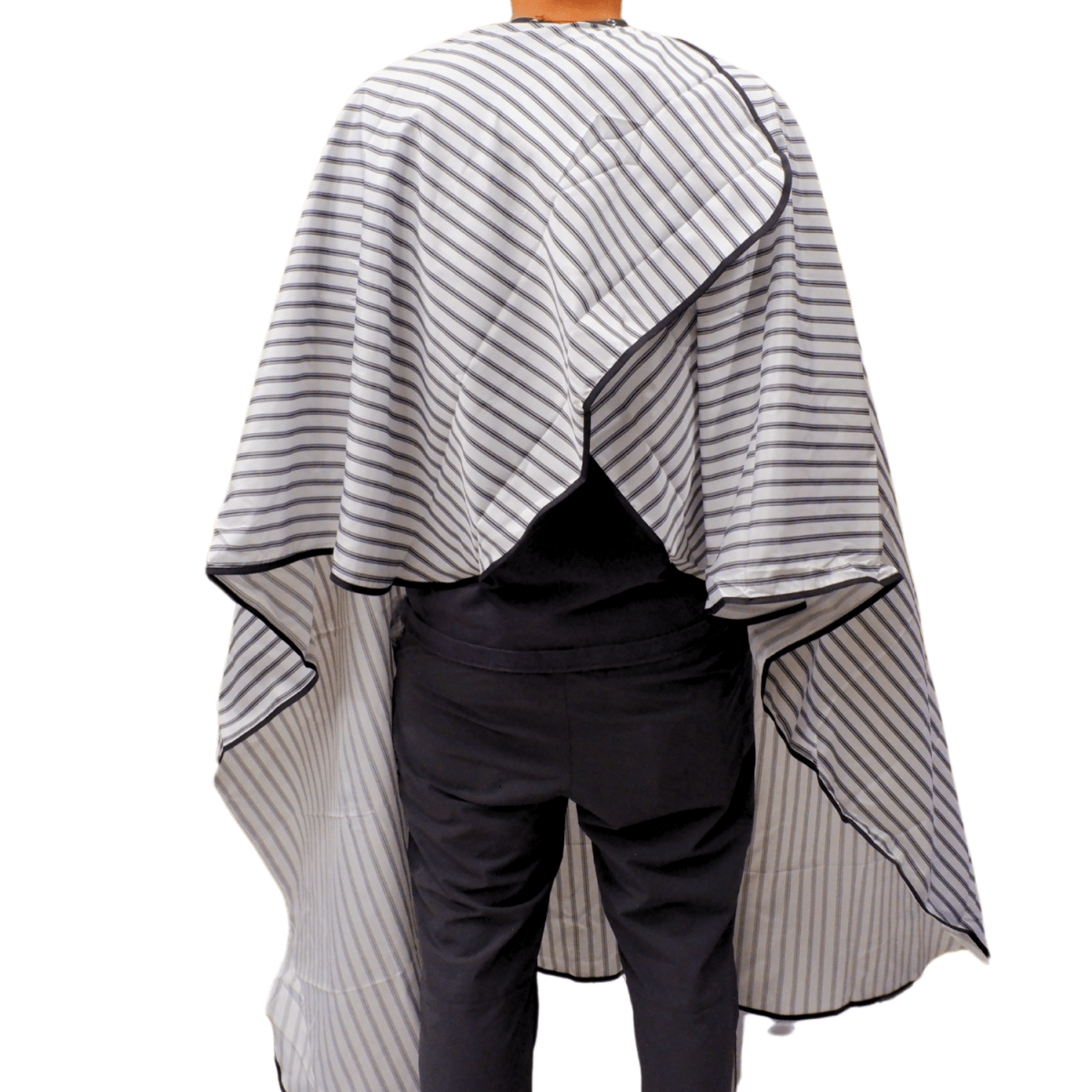 COSMETIC WORLD_Cutting Cape Black & White Stripes - Adjustable Neck with Buttons_Cosmetic World