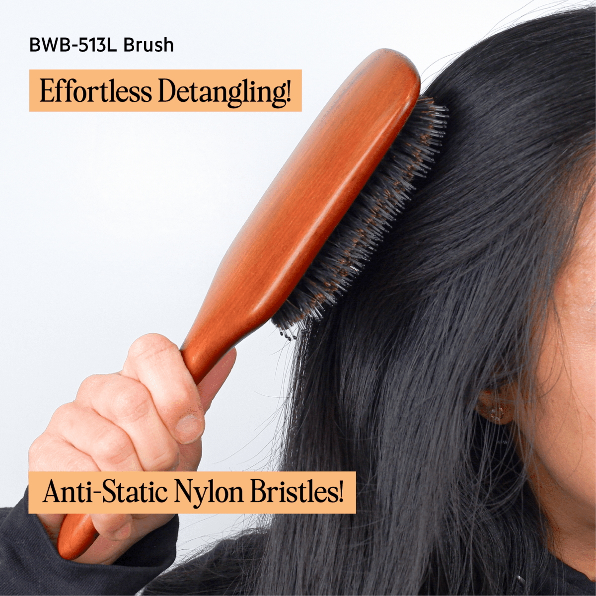 Cosmetic World_Natural Boar With Nylon Bristle Wooden Hair Brush BWB - 513L_Cosmetic World