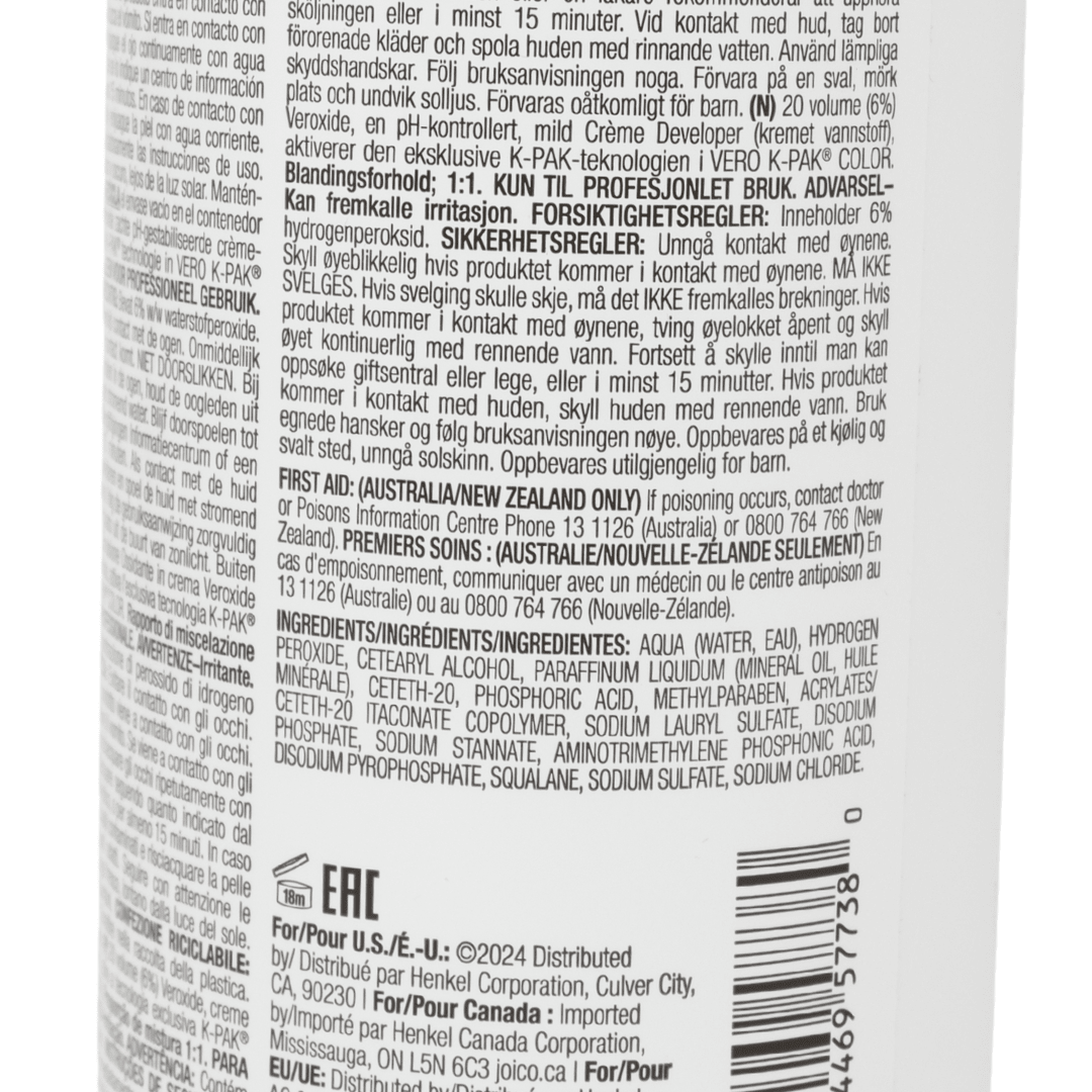 Joico - Vero K - Pak Color_Vero K - Pak 20 Volume 6% Veroxide_Cosmetic World