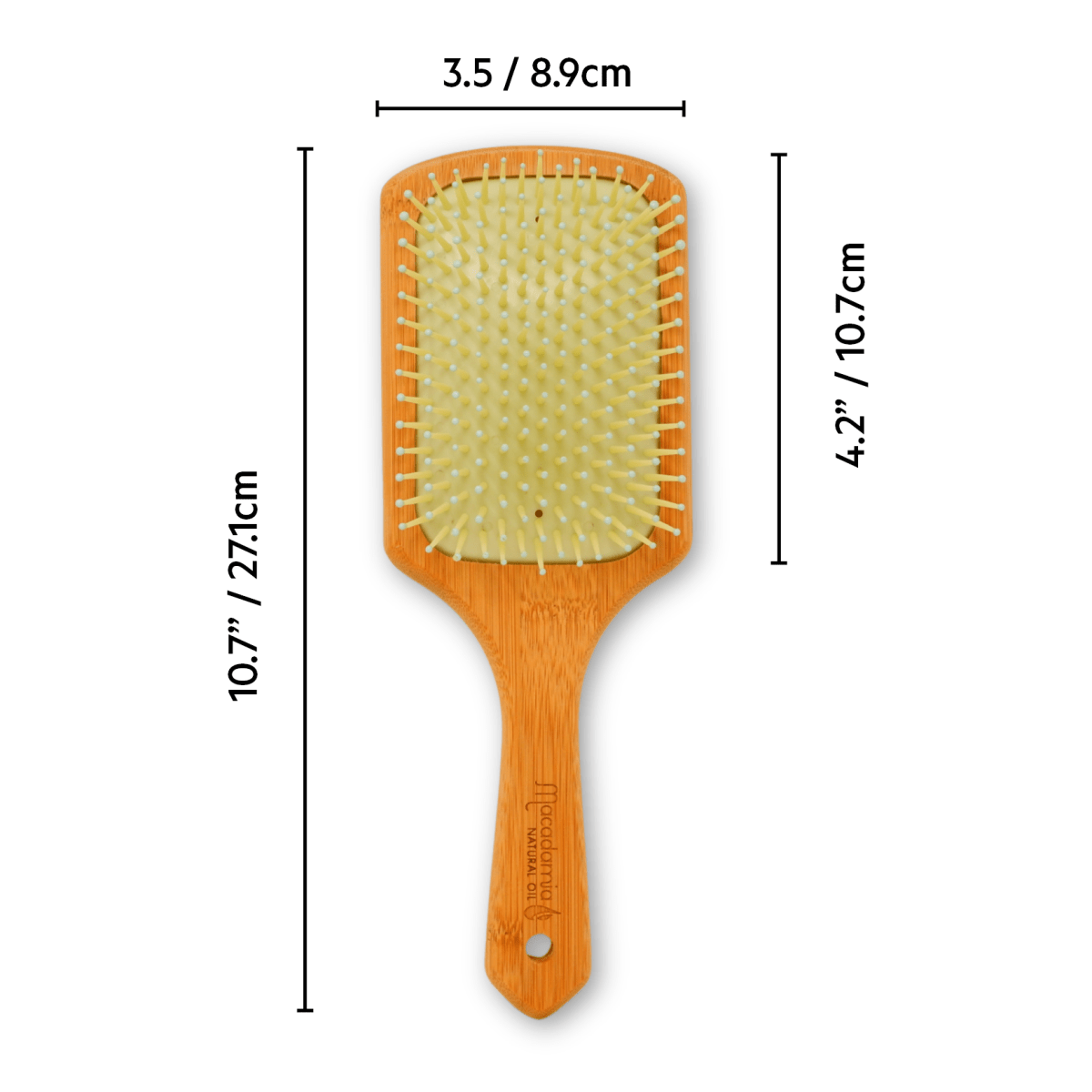 MACADAMIA OIL_Macadamia Oil infused bamboo paddle brush - 3.5" wide_Cosmetic World
