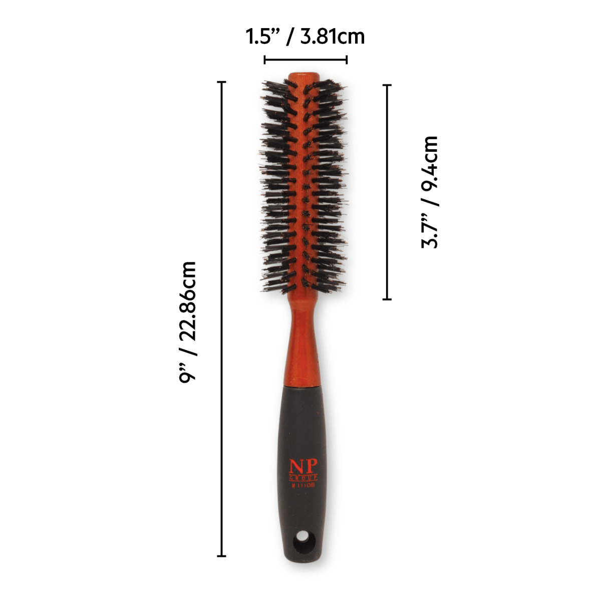 NP GROUP_Natural Wood & Boar Bristle Round Brush 9" Long 1/2" Barrel_Cosmetic World