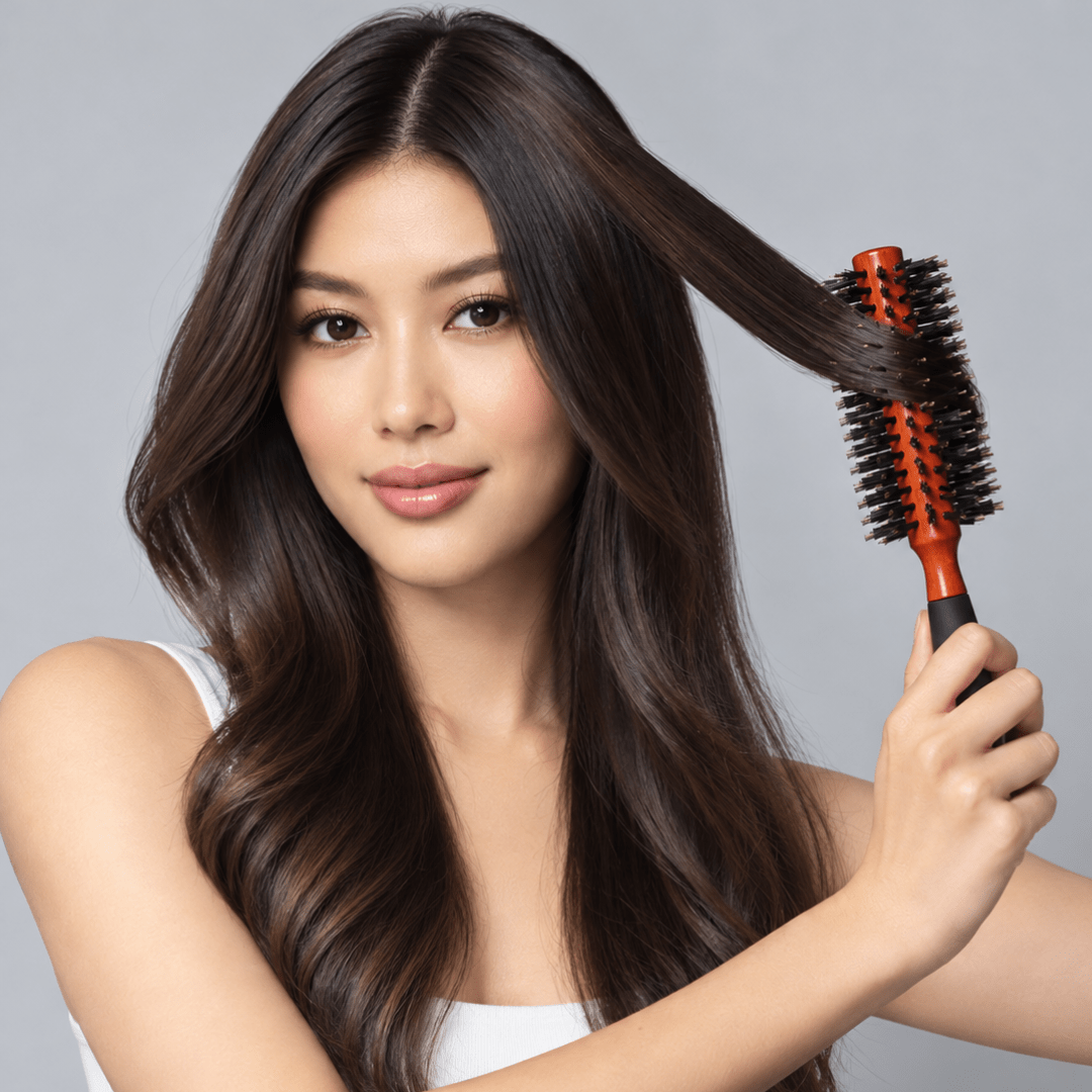 NP Group_Natural Wood & Boar Bristle Round Brush 9" Long 1/2" Barrel_Cosmetic World