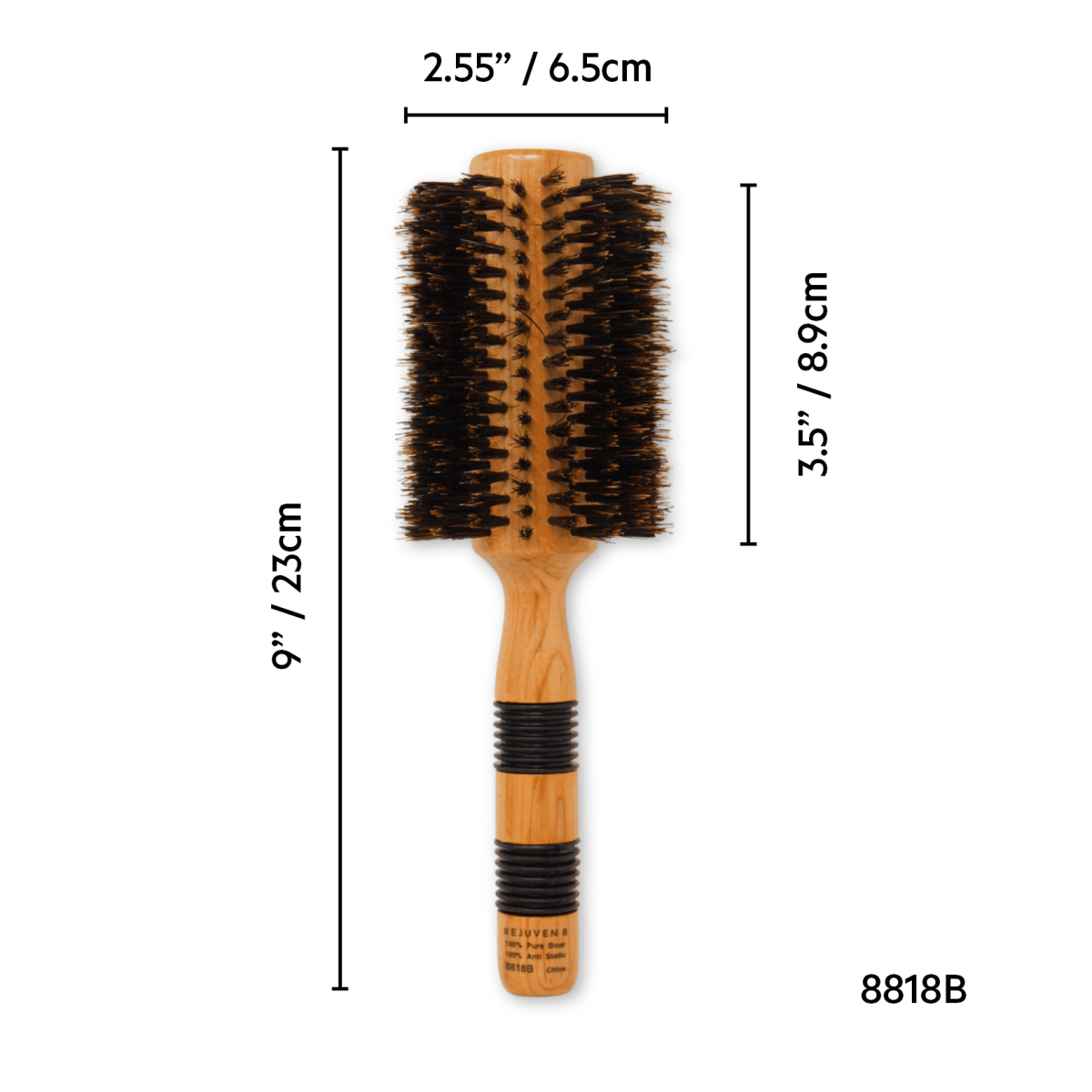REJUVEN8_Natural Boar Bristle Round Brush 6.5cm wide 23cm long Large_Cosmetic World