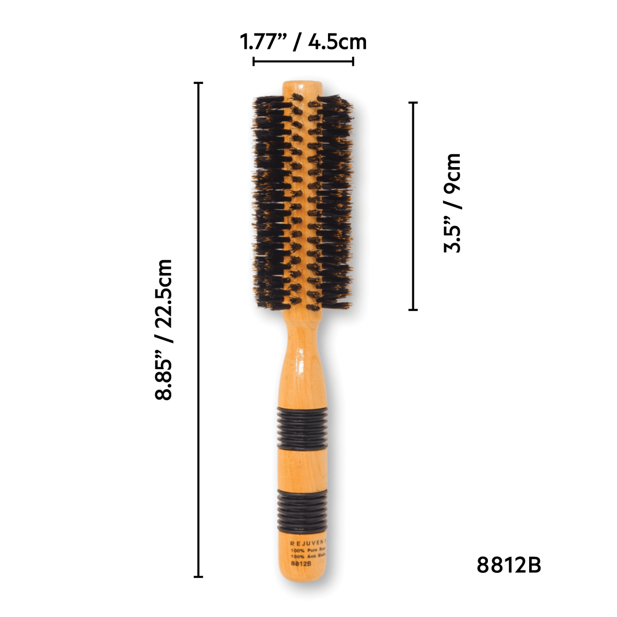 REJUVEN8_Round brush - Natural Boar Bristle 8812B - 1.7"/4.5 cm wide_Cosmetic World