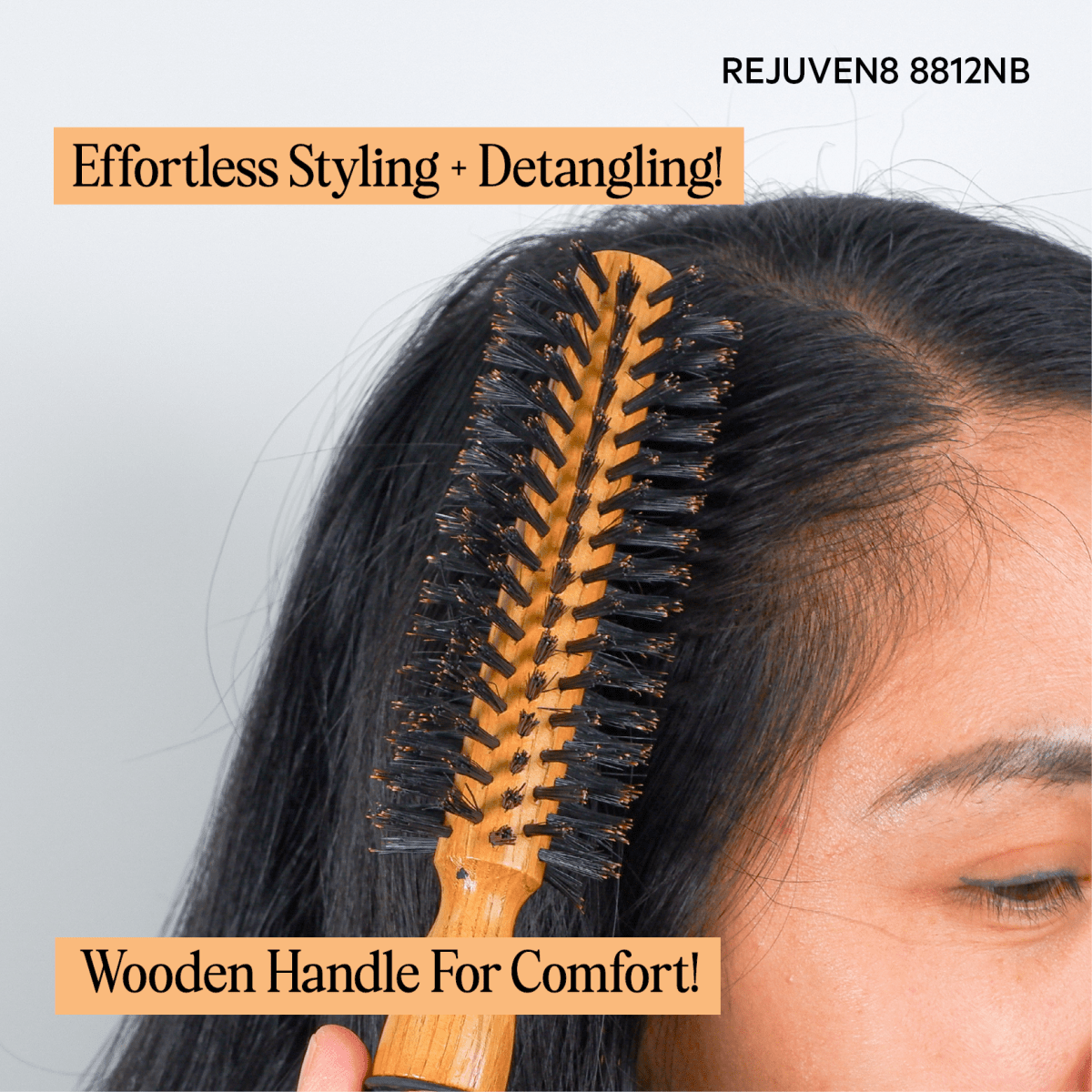 REJUVEN8_Round Brush Natural Boar Bristle 8812NB 1.65"/4.2cm_Cosmetic World