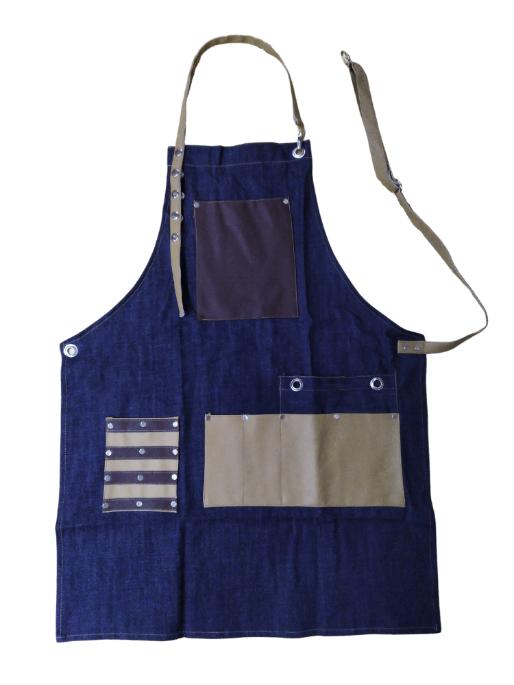 ARNAF_Denim Apron w/ Leather Straps and Pockets_Cosmetic World