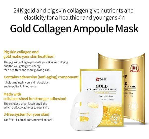 SNP_Gold Collagen Ampoule Mask 1000mg/24K 0.3mg_Cosmetic World