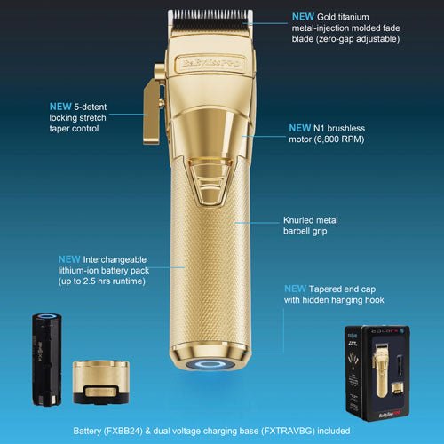 BABYLISS PRO_GoldFX All-Metail Interchangeable Battery Clipper FX899G_Cosmetic World