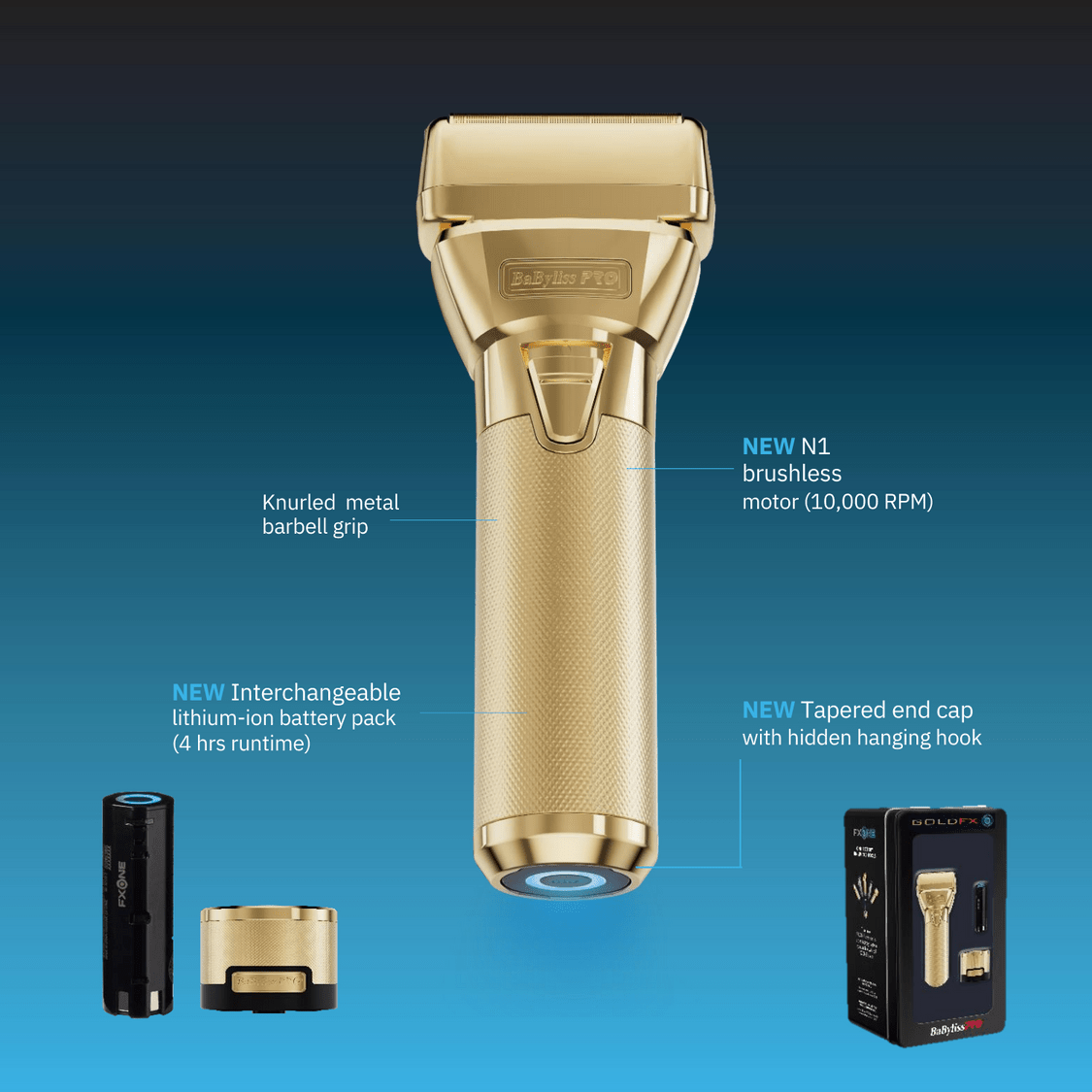 BABYLISS PRO_GoldFX All-Metal Interchangeable Battery Shaver FX79FSG_Cosmetic World