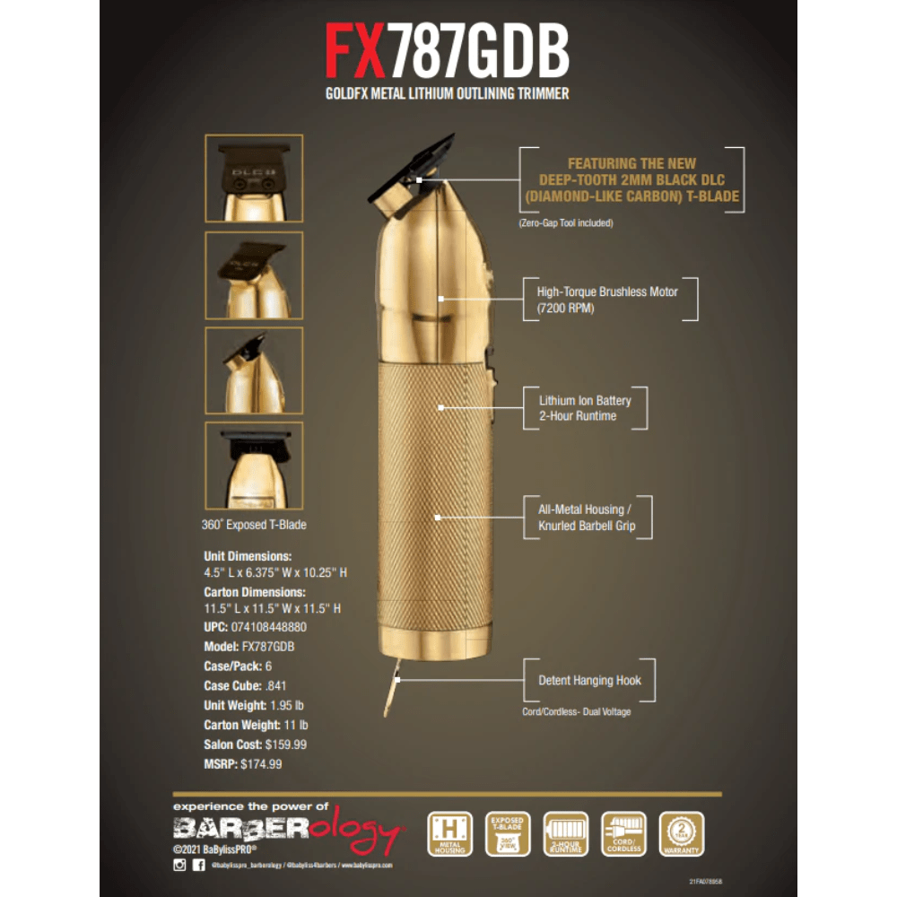 BABYLISS PRO_GoldFX Metal Lithium Outlining Trimmer - FX787GDB_Cosmetic World