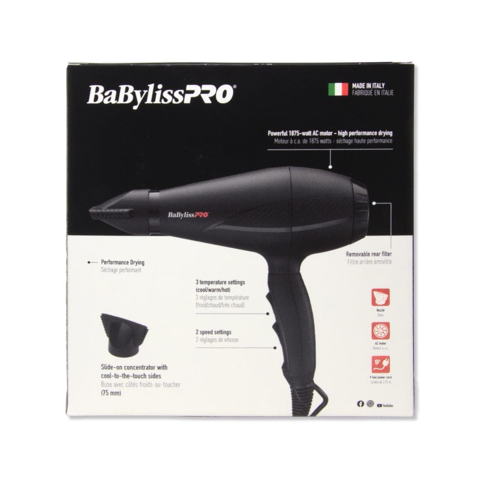 BABYLISS PRO_Professional Hairdryer 1874 Watt with Nozzle and AC motor_Cosmetic World